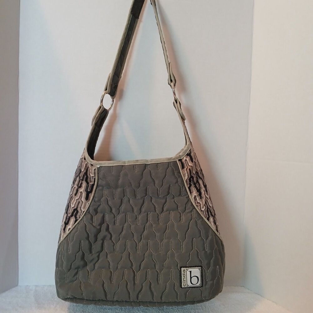 CINDA B Chevron Prints Quilted Nylon Hobo Shoulder Bag Black-USA